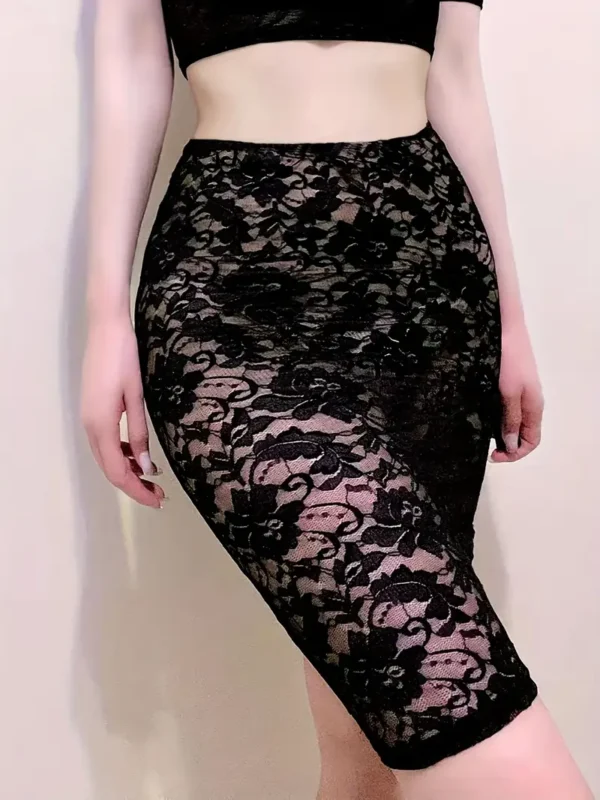 W&B High-Waisted Lace Detailing Midi Skirt