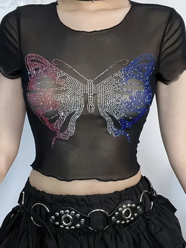 W&B Butterfly Rhinestone Crop Top - Image 4